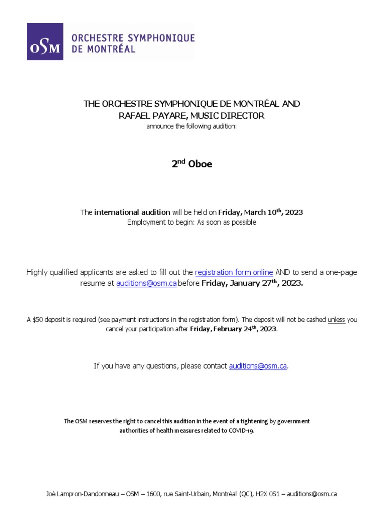 OSM International Audition 2nd Oboe PDF Orchestras Suite (Music)