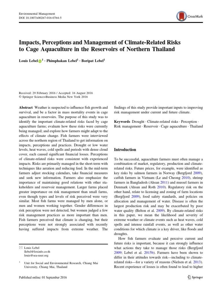 CC & Aquaculture in Thailand | PDF | Climate Change | Risk