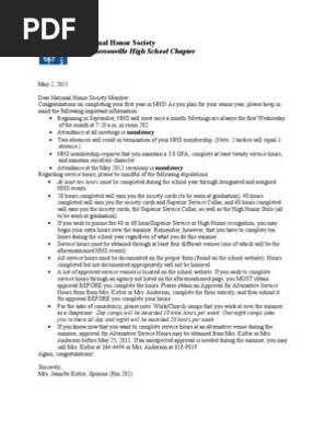 NHS Member Letter 2011-12