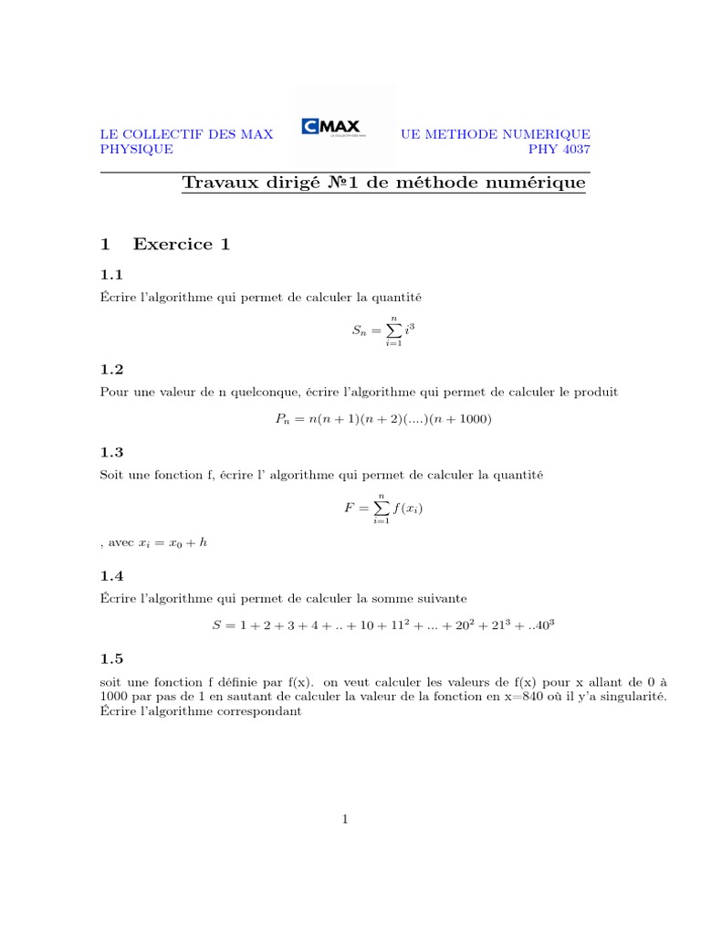 Fiche de td1 Methode Numerique | PDF | Analyse numérique ...