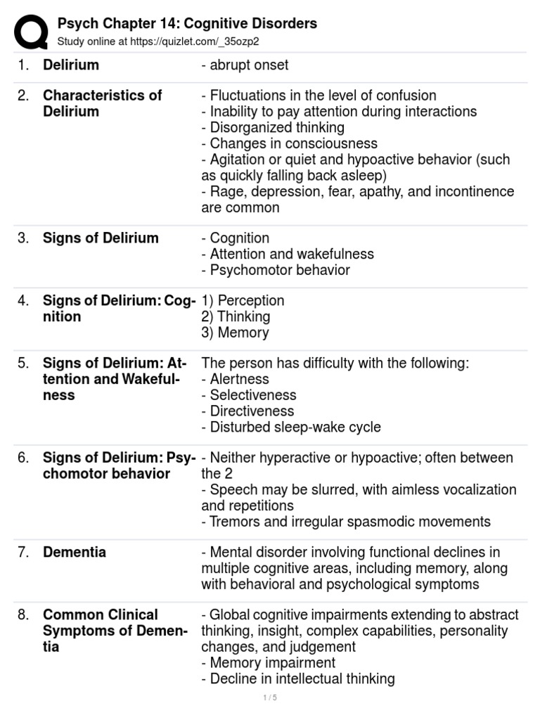 Cognitive Disorder 2 Quizlet PDF Dementia Alzheimer's Disease