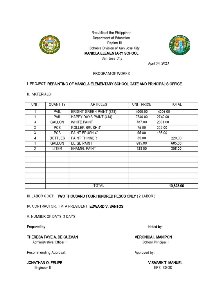 Program of Works Repainting | PDF