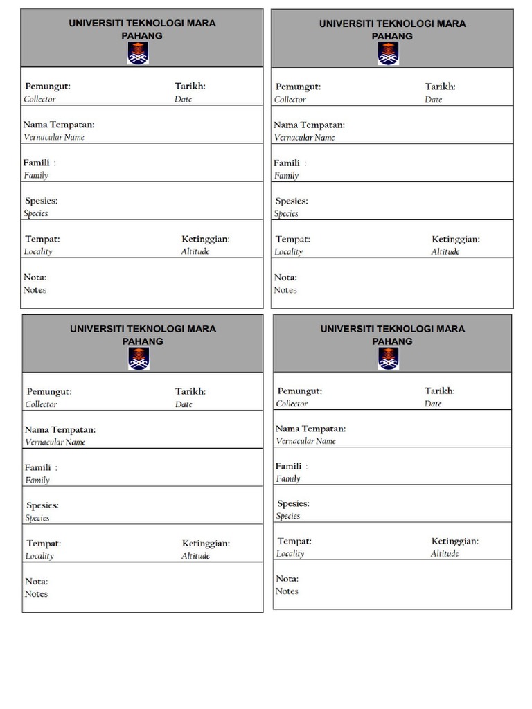 Herbarium Templates PDF