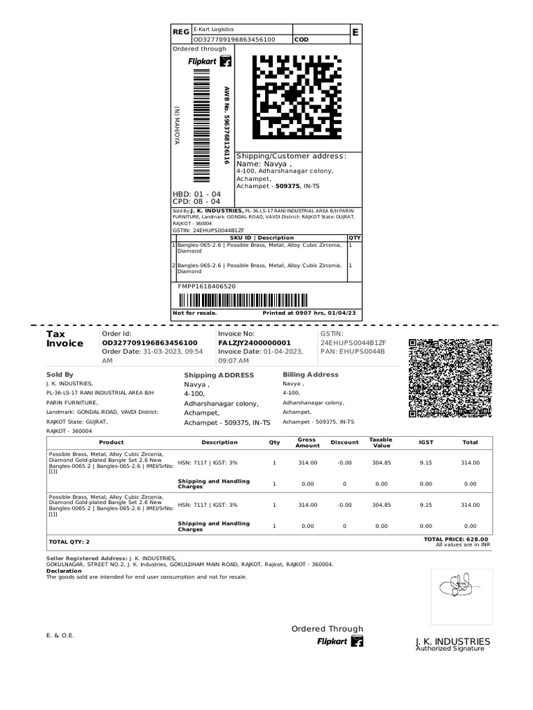 Tax invoice shipping cus tomer addres s name navya pdf chemistry