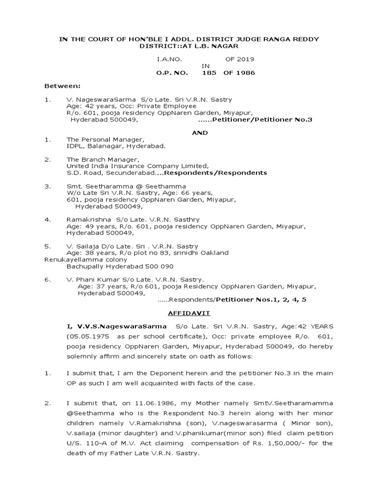In The Court of Hon #39 Ble I Addl District Judge Ranga Reddy District::At In The Court of Hon #39 Ble I Addl District Judge Ranga Reddy District::At