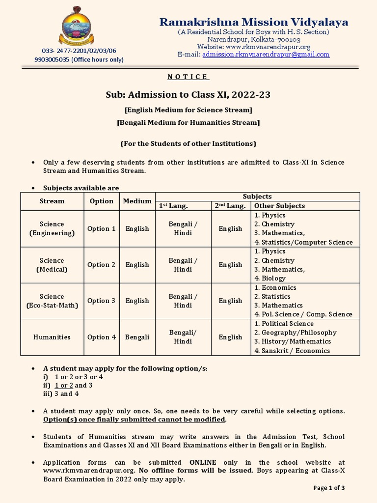 Adm Test Notice Class XI 2022 | PDF | University And College Admission ...