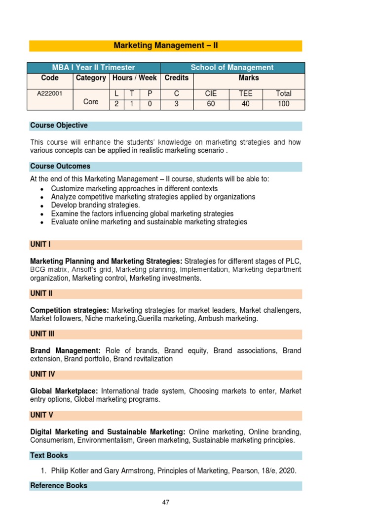 Marketing Management - Ii: MBA I Year II Trimester School of Management ...