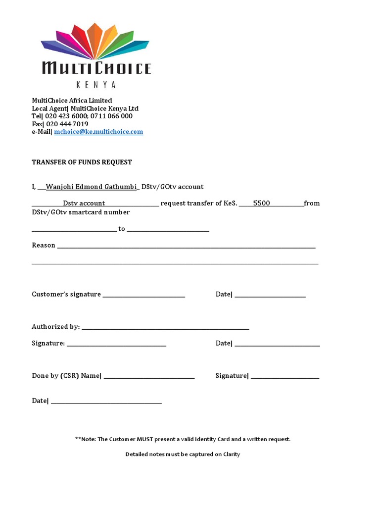 Transfer of Funds DSTV PDF