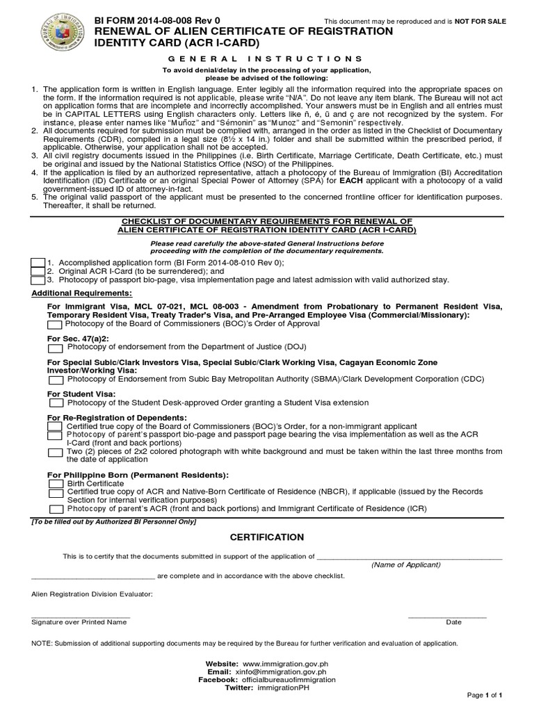 ACR I-Card Renewal Instructions | PDF | Identity Document | Travel Visa