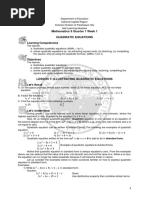 Mathematics 9 Quarter 1 Week 1 Quadratic Equations: Learning Competencies