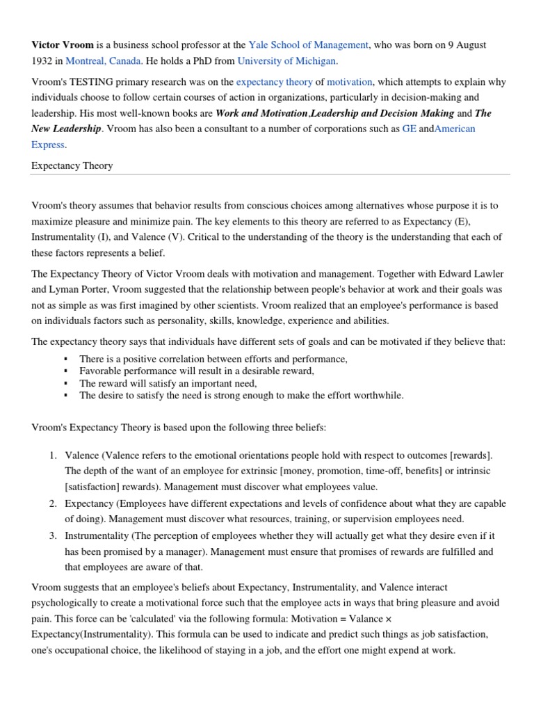 Victor Vroom PDF Motivation Motivational