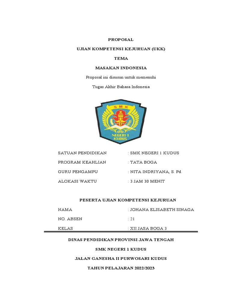 Proposal UKK Tata Boga: Menu Masakan Indonesia | PDF