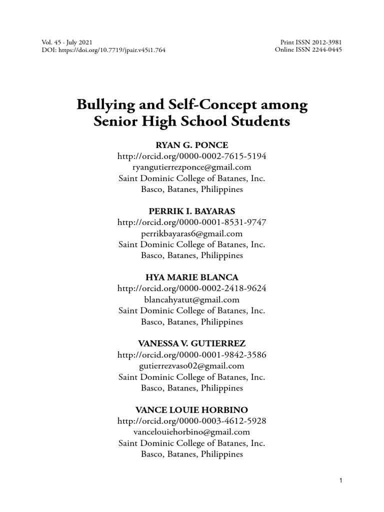 Bullying and Self-Concept Among Senior High School | PDF | Bullying ...