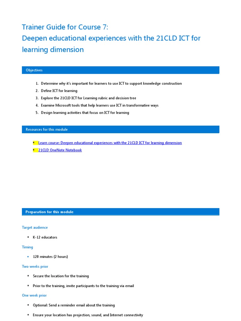 21CLD ICT for Learning Trainer Guide | PDF | Educational Technology ...