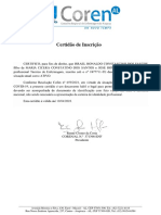 Certidão de Inscrição: Renné Cosmo Da Costa COREN/AL N.º 371396-ENF Presidente