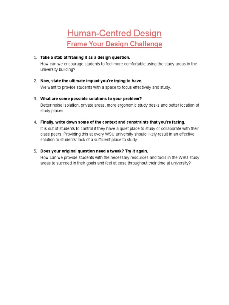 HumanCentred Design Frame Your Design Challenge (A1) PDF