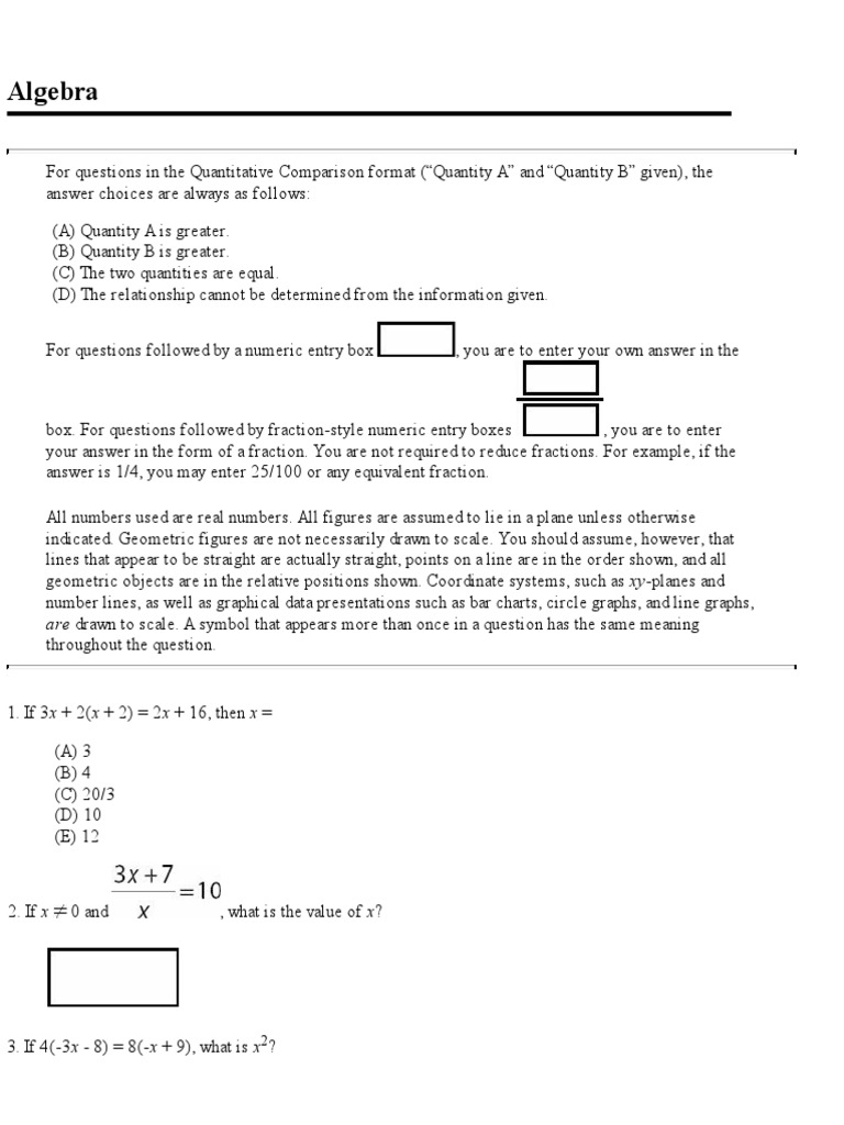 Gre Algebra Practice Questions Pdf
