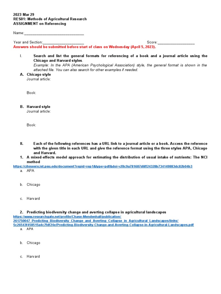 RES01 Assignment | PDF | American Psychological Association | Agriculture