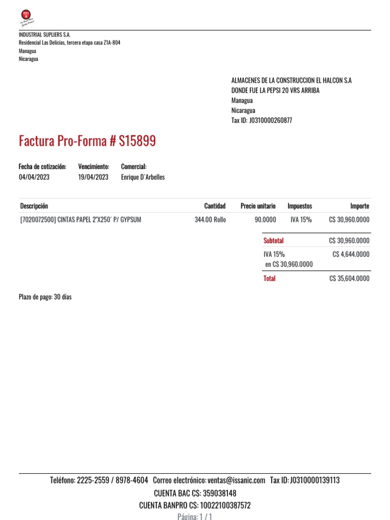 Factura Pro-Forma # S15899 | PDF