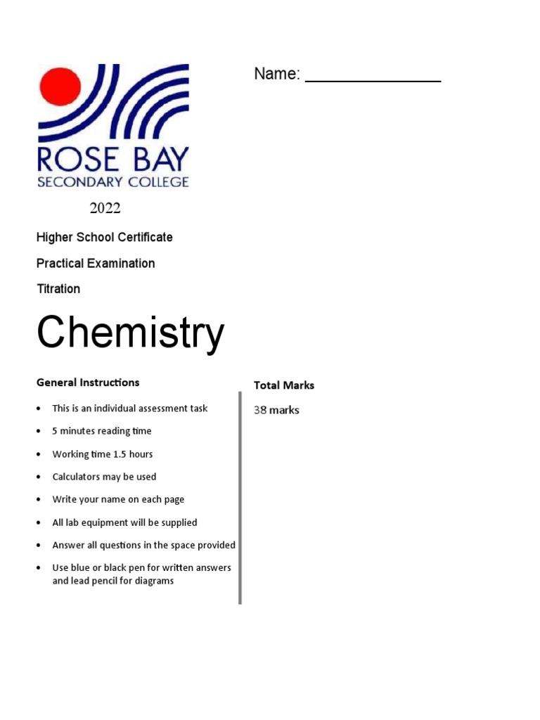 Assessment 2 Titration Practical 2022 This Is Real PDF