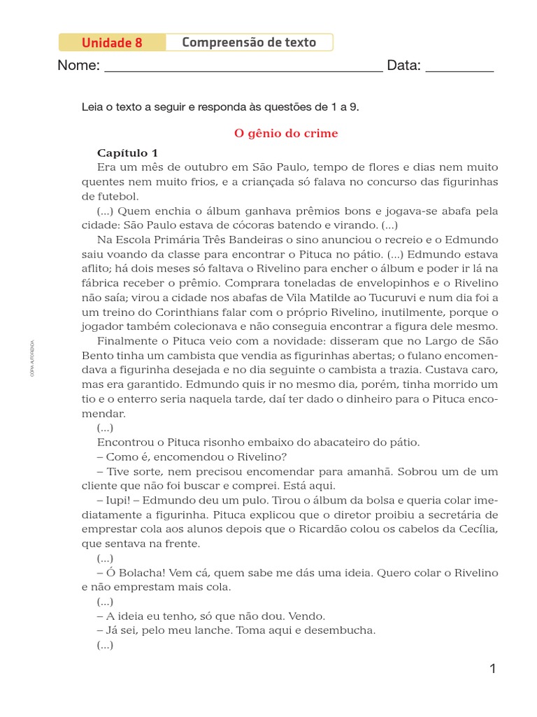 O Gênio Do Crime Pequena Atividade Compreensão de Texto-2-8 | PDF