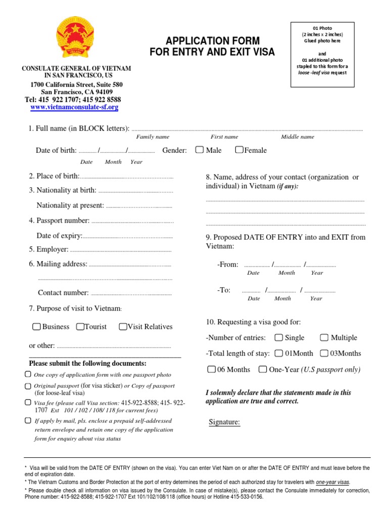 Vietnam Visa Application Form PDF | PDF | Travel Visa | Passport