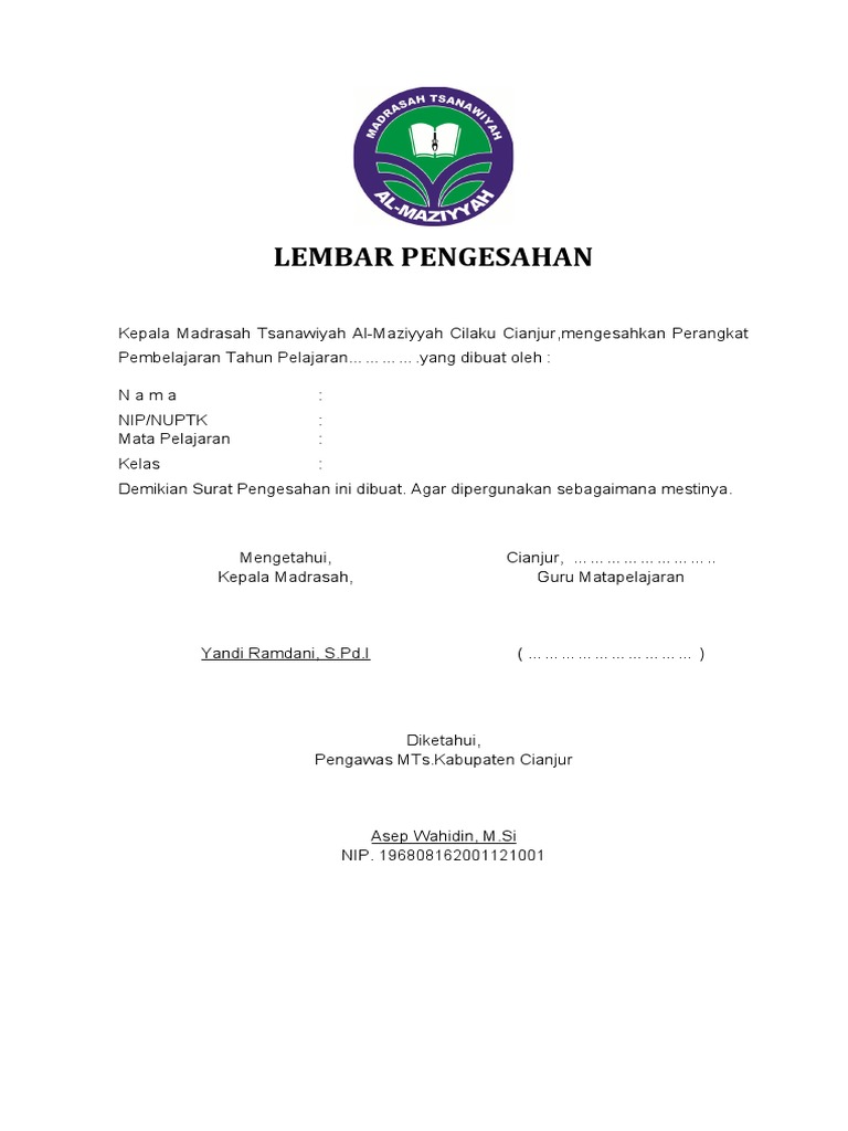 Lembar Pengesahan Perangkat Pembelajaran | PDF