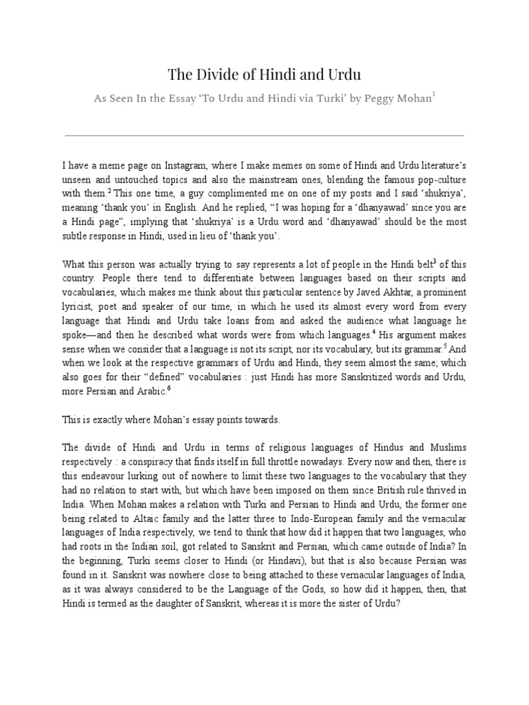 Hindi and Urdu: A Linguistic Divide | PDF | Urdu | Languages Of Asia