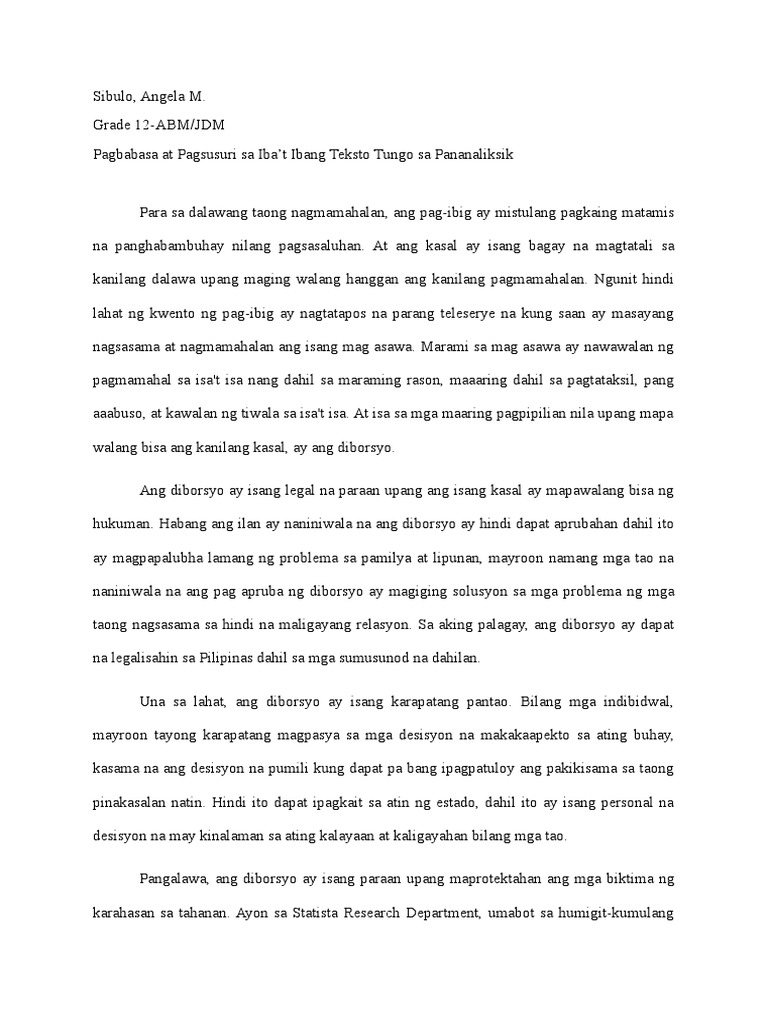 divorce essay tagalog