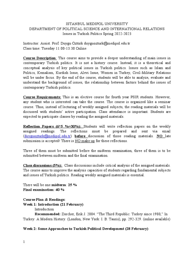 Contemporary Issues in Turkish Politics | PDF | Turkey | Justice And ...