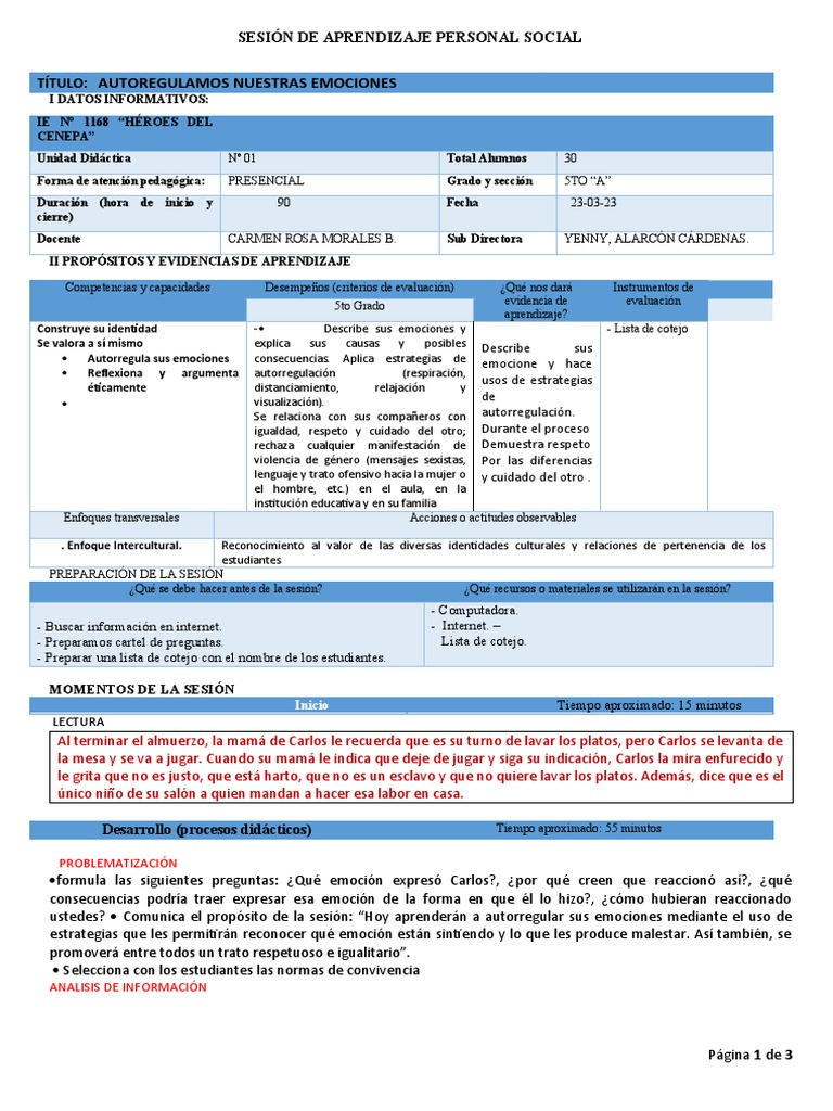 2da Sesion de Personal Social | PDF | Las emociones | Evaluación