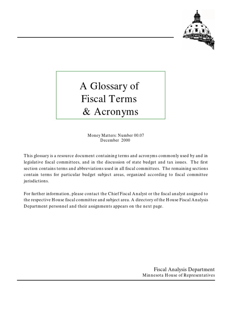 A Glossary of Fiscal Terms & Acronyms Money Matters Number 00.07