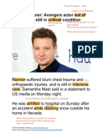 Jeremy Renner Critical Condition Article JForrest English