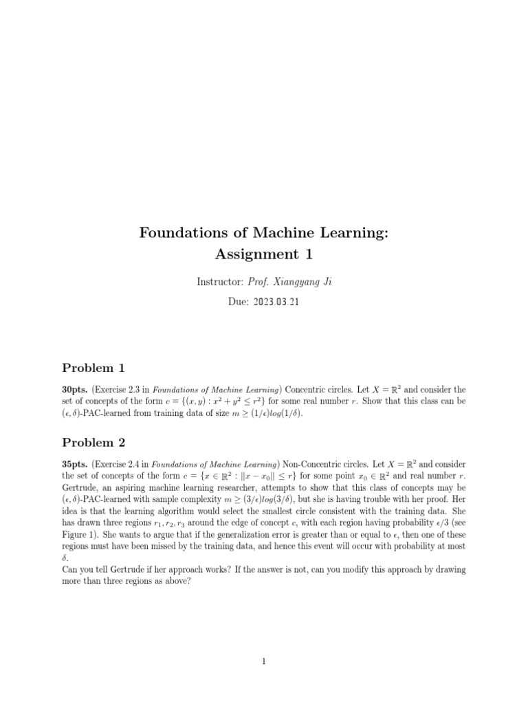 Foundations of Machine Learning: Assignment 1: Problem 1 | PDF ...