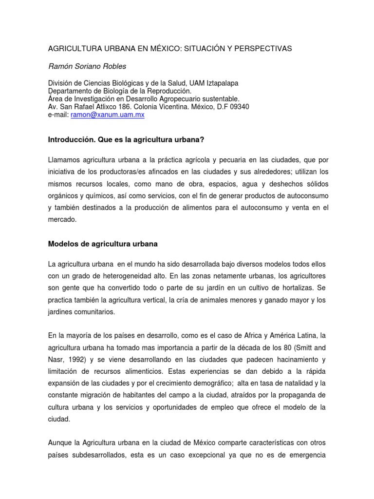 Agricultura Urbana en México Situación y Perspectivas | PDF ...