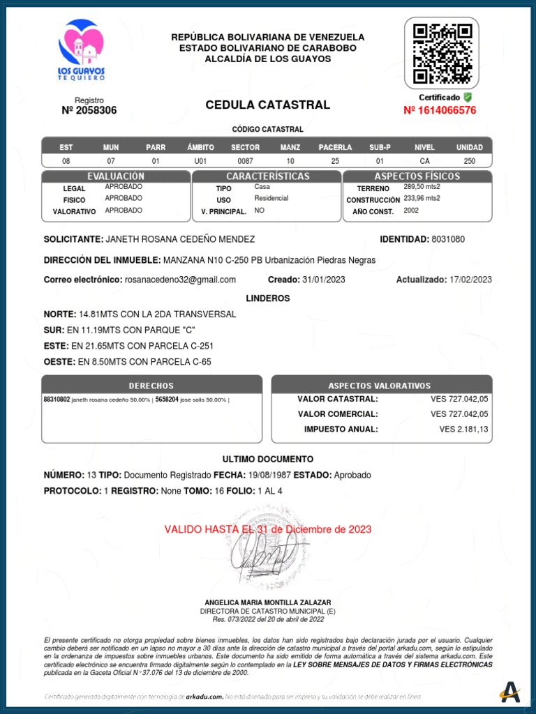 Certificado Catastral de Propiedad en Venezuela | PDF