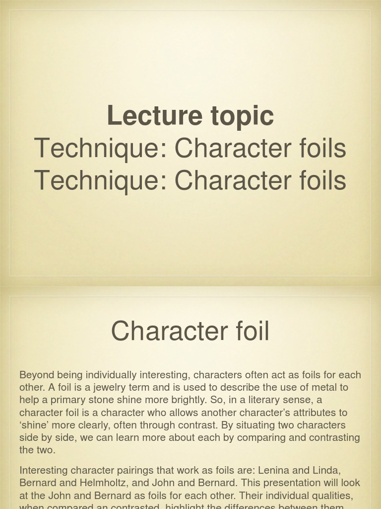 Characters As Foils Pdf General Fiction