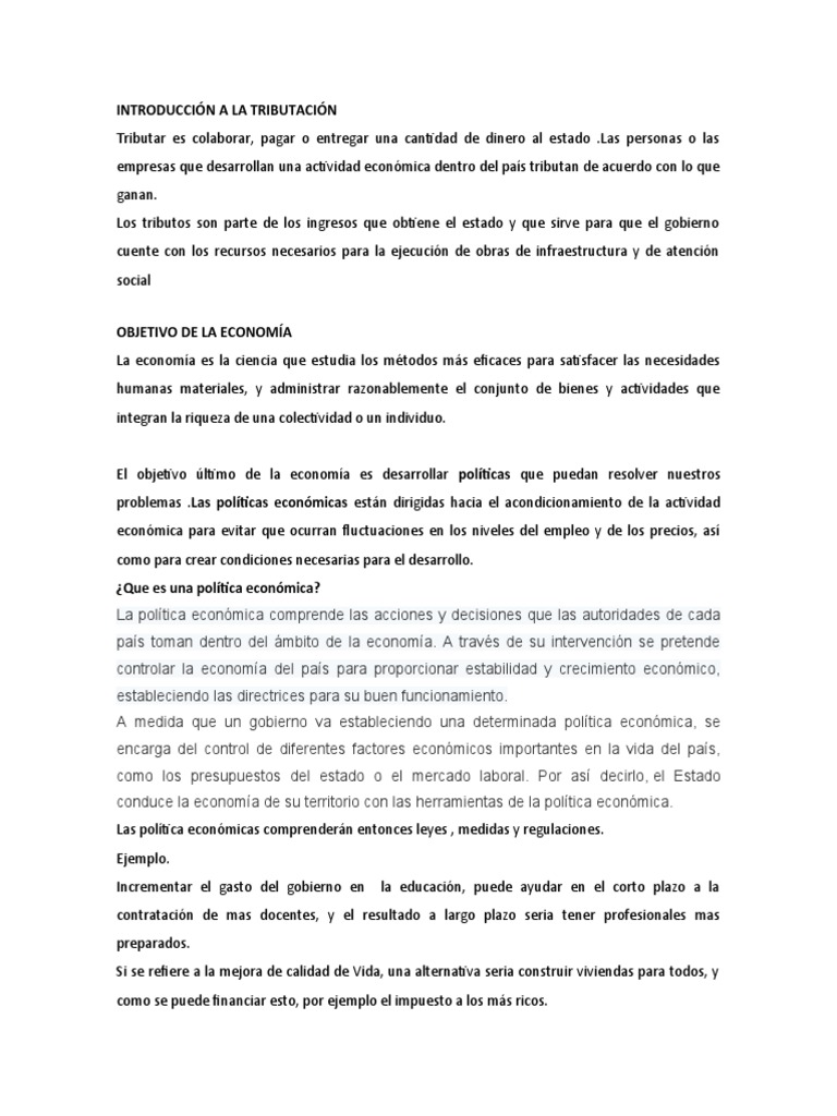 Introducción A La Tributación Pdf Política Económica Impuestos