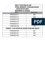 Daily Seating Plan Venue: Central Market, Punjabi Bagh DATE:06-04-2023 Morning Classes