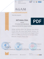 Piagam Medali Perunggu Olimpiade Nasional Bidang Matematika Jenjang Umum Milik Adi Pratama, S.Kom Diadakan Pada Tanggal 18 Maret 2023