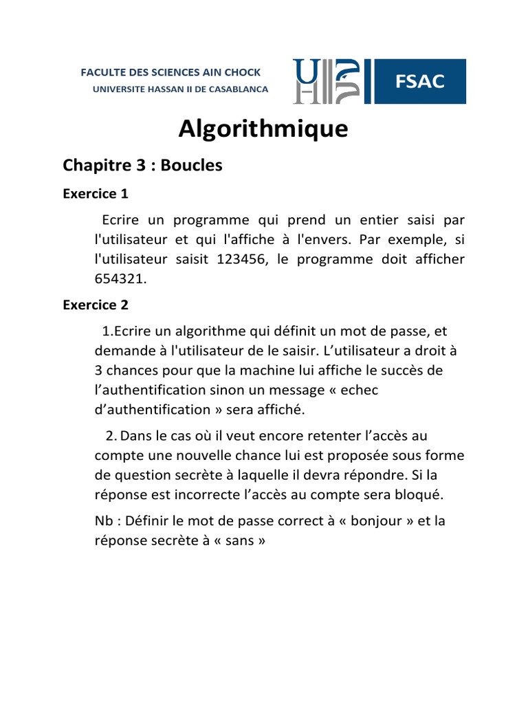 Exercices sur les Boucles en Algorithmique | PDF