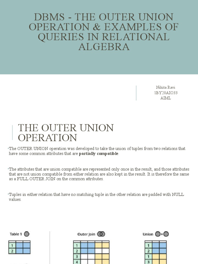 Outer Union in Relational Algebra | PDF