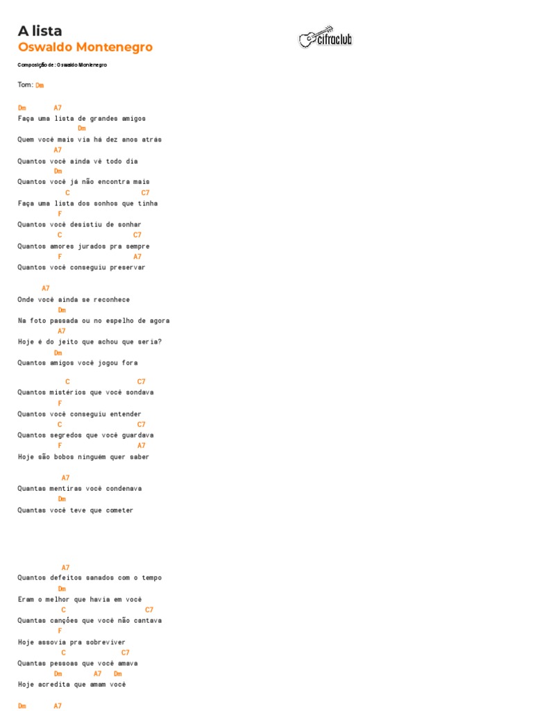 A Lista - Oswaldo Montenegro: Letra e Cifras | PDF