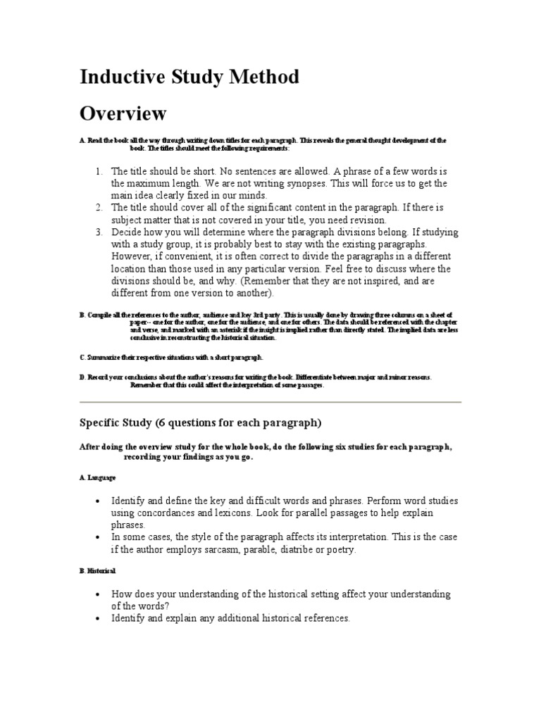 Inductive Study Method PDF Paragraph Religion And Belief