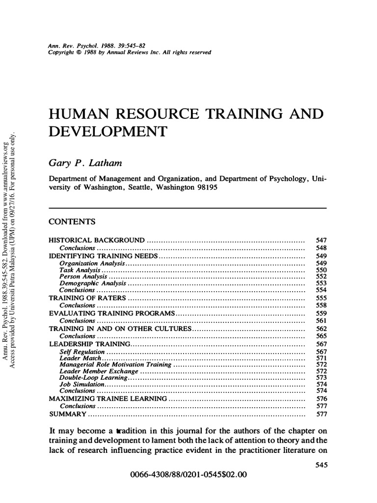 Human Resource Training and Development PDF Validity (Statistics