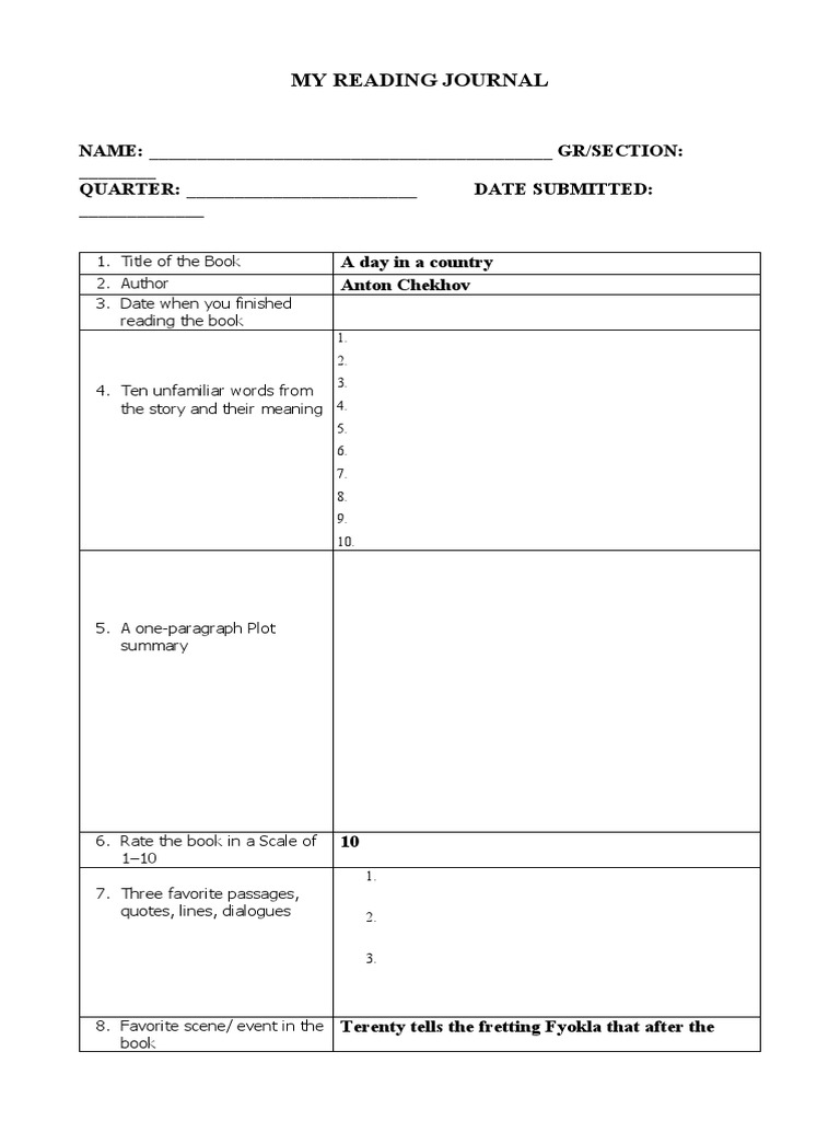 My Reading Journal Template | PDF
