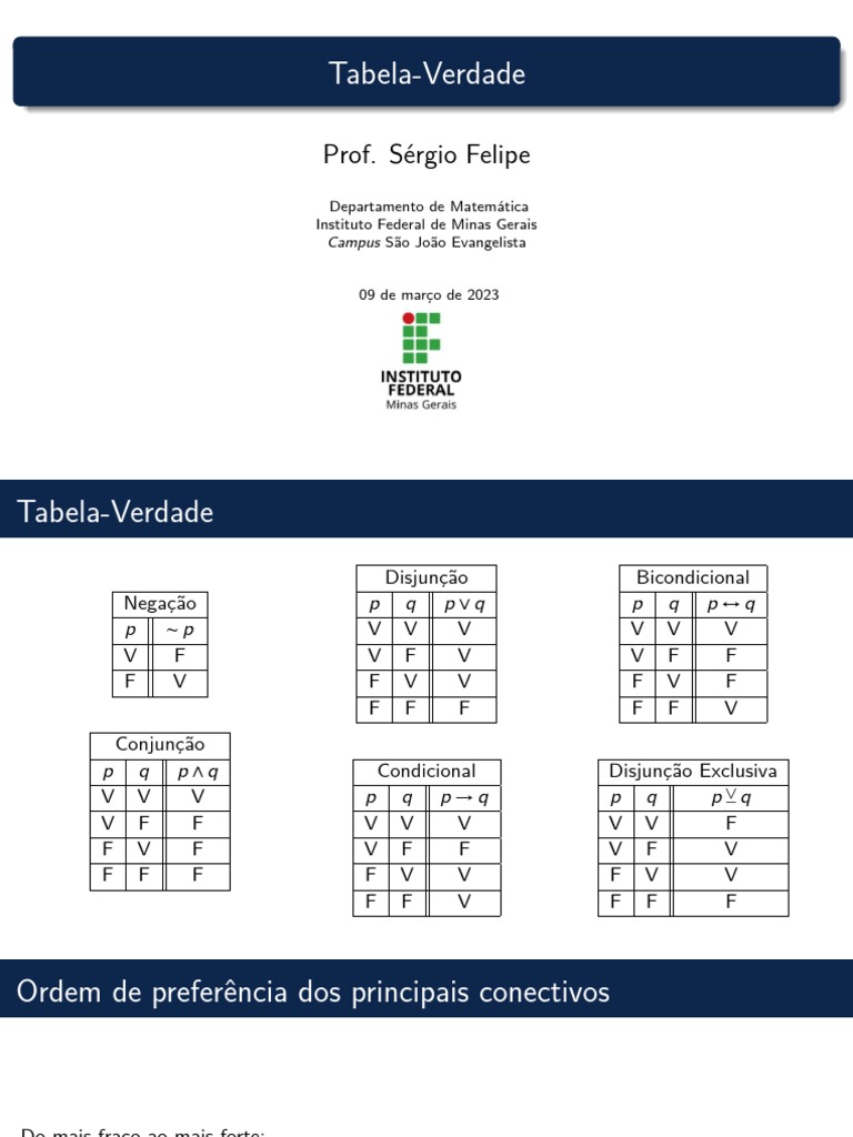 Tabela Verdade | PDF | Lógica matemática | Contradição