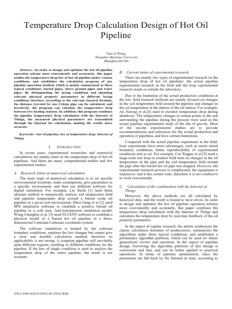 Temperature Drop Calculation Design of Hot Oil Pipeline B. Current