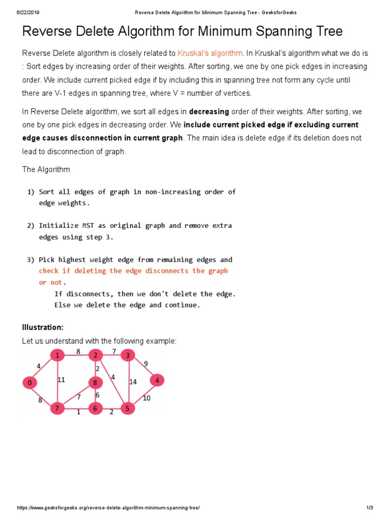 Reverse Delete Algorithm For Minimum Spanning Tree | PDF | Discrete ...