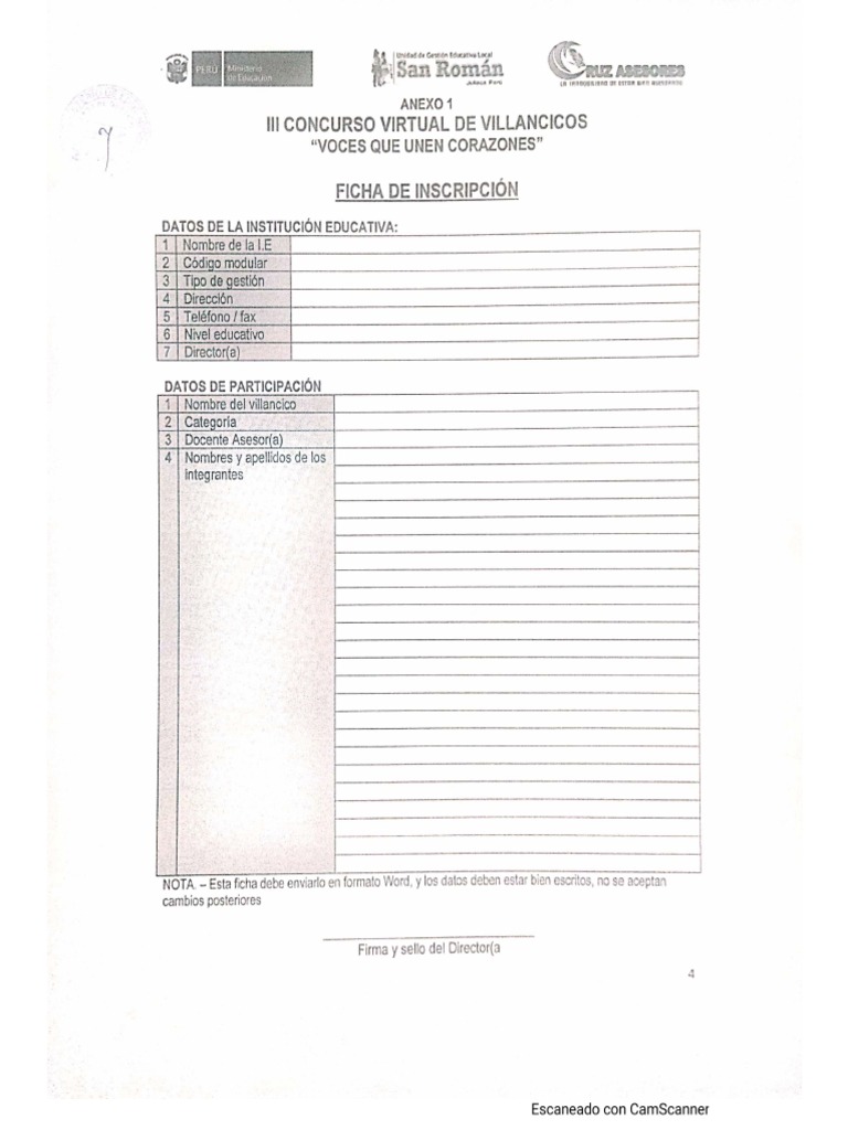 Ficha De Inscripci On Coro PDF